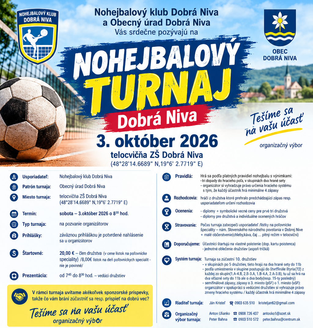 Nohejbalový turnaj trojíc Dobrá Niva