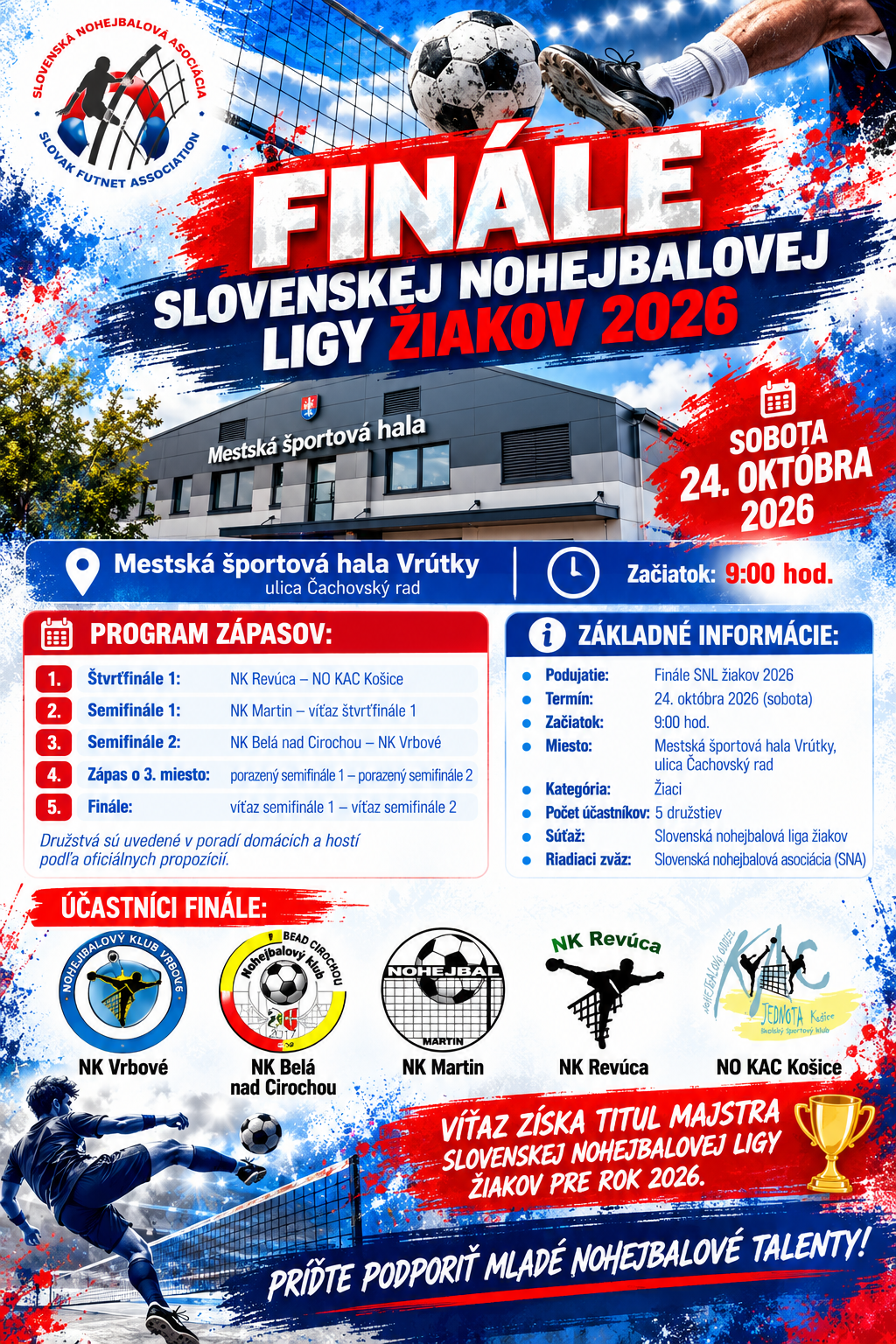 Finále SNL žiakov 2026: Päť družstiev zabojuje vo Vrútkach o majstrovský titul!