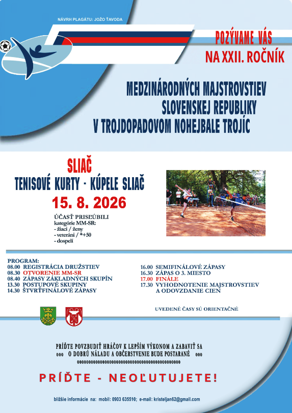 Poster of the XXII International Championship of the Slovak Republic in three-bounce futnet triples – Sliač, 15 August 2026